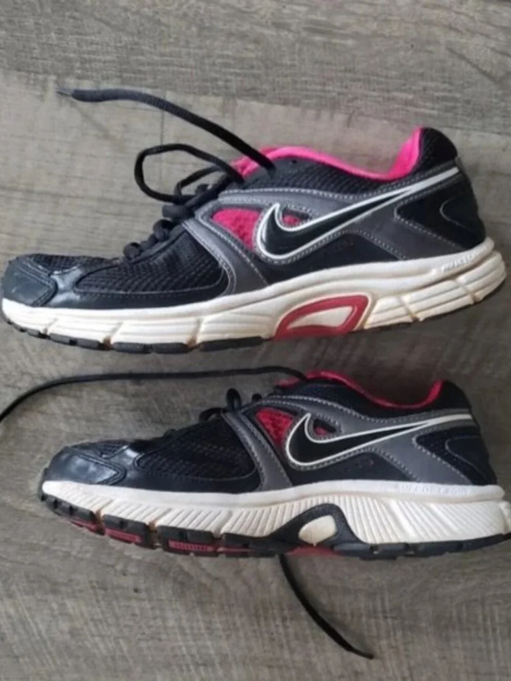 Nike Black and Pink Dart 9 Running Shoes.